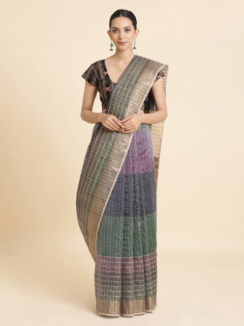

Taneira Multicoloured Striped Tussar Saree, Multi