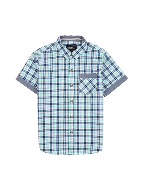 

Cherokee Boys White & Sea Green Regular Fit Checked Casual Shirt