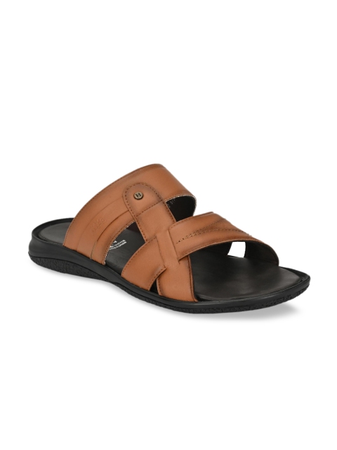 Hitz Men Tan Brown Leather Comfort Sandals