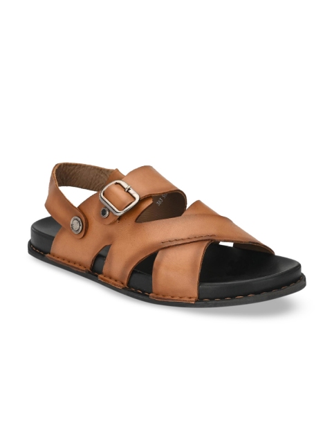 

Hitz Men Tan Brown Solid Leather Comfort Sandals