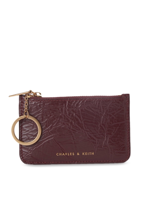 

CHARLES & KEITH Women Burgundy Textured Zip Around Wallet