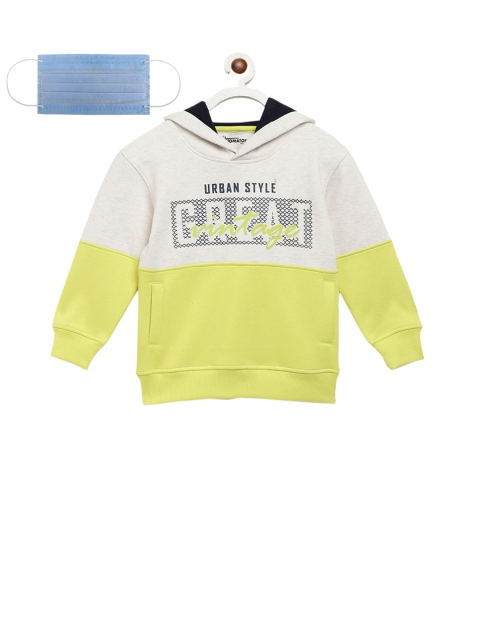 

Lil Tomatoes Boys Green & Beige Colourblocked Hooded Sweatshirt