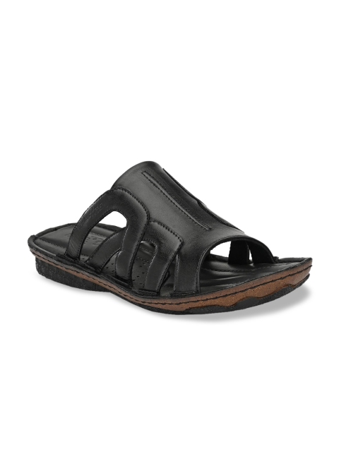 

Hitz Men Black Leather Comfort Sandals