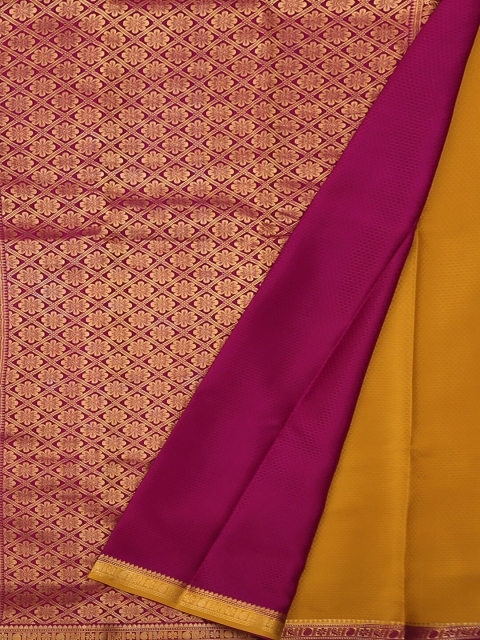 

Pothys Mustard Yellow & Purple Pure Silk Woven Design Saree