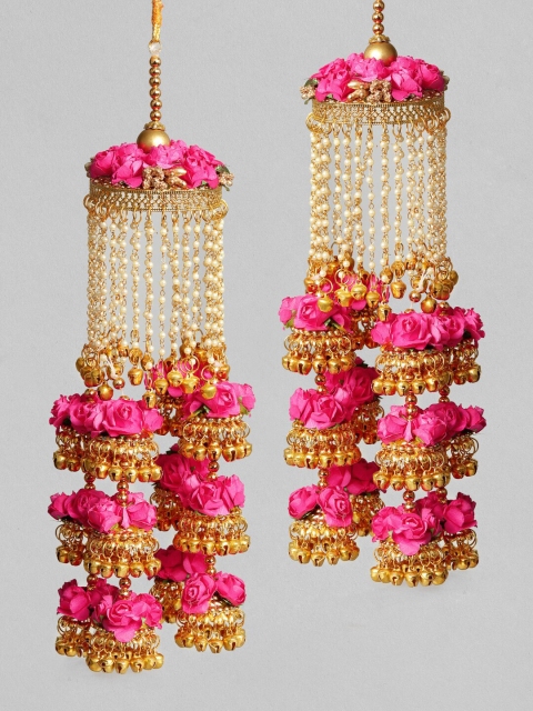 

Rubans Gold Plated Handcrafted Pink Flower Bridal Kaleera Set