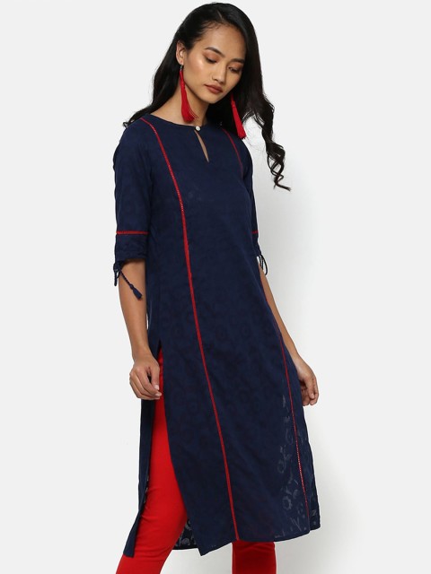 

Saaki Women Navy Blue Solid Straight Kurta