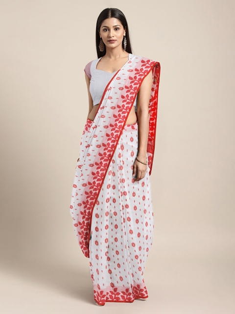 

Mitera White & Red Silk Cotton Woven Design Jamdani Saree