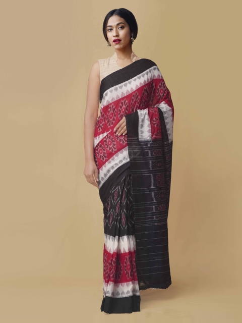 

Unnati Silks Black & Red Pure Cotton Woven Design Sambalpuri Handloom Saree