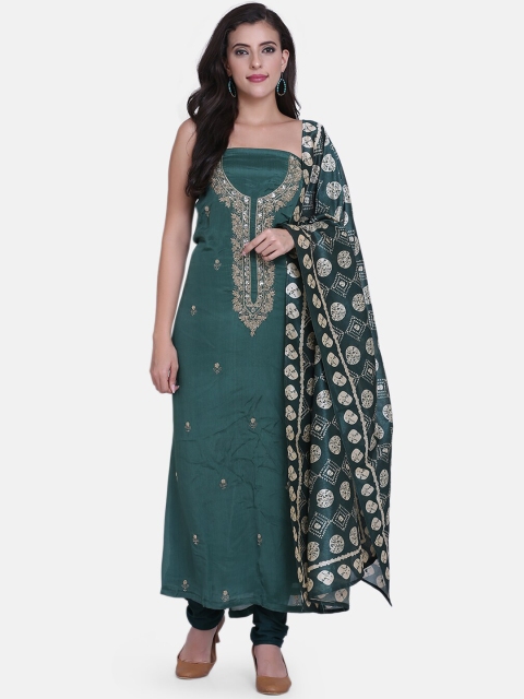 

BOMBAY SELECTIONS Green Poly Crepe Unstitched Dress Material