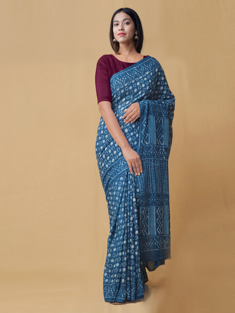 

Unnati Silks Blue Pure Cotton Printed Kota Saree