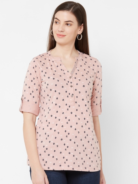 

Juliet Women Peach-Coloured Printed Knitted Pure Cotton Top