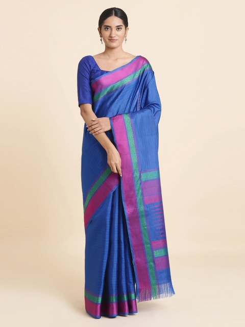 

Taneira Blue & Pink Striped Pure Silk Kanjeevaram Saree