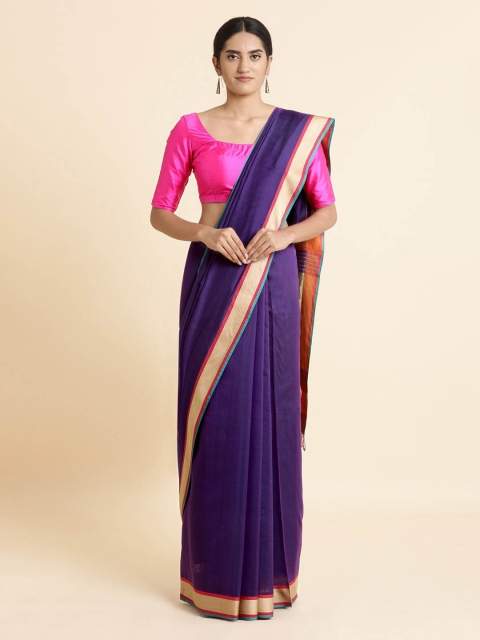 

Taneira Violet & Beige Solid Maheshwari Saree