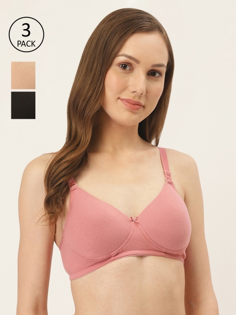 

Inner Sense Pack Of 3 Organic Cotton Antimicrobial Lightly Padded Sustainable T-shirt Bras ISBC068, Pink