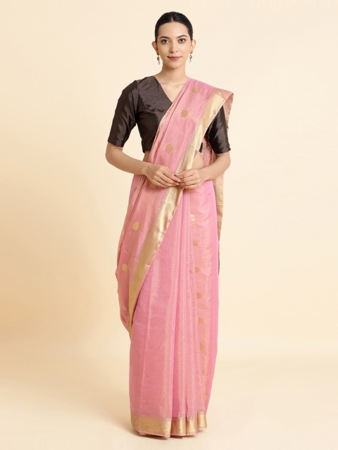

Taneira Pink Tissue Cotton Handwoven Maheshwari Sustainable Saree