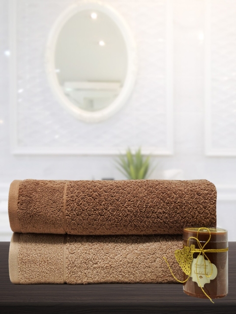 

Trident Unisex Set of 2 Brown 500 GSM Aroma Collection Frangrance Bath Towel With Gift Sandalwood Candle