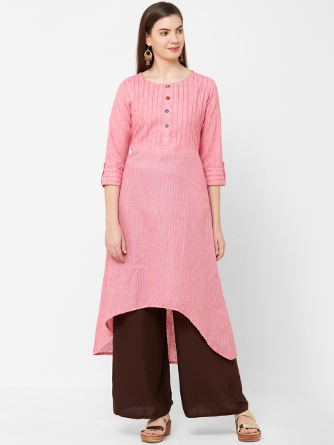 

Juliet Women Pink & Yellow Striped A-Line Kurta