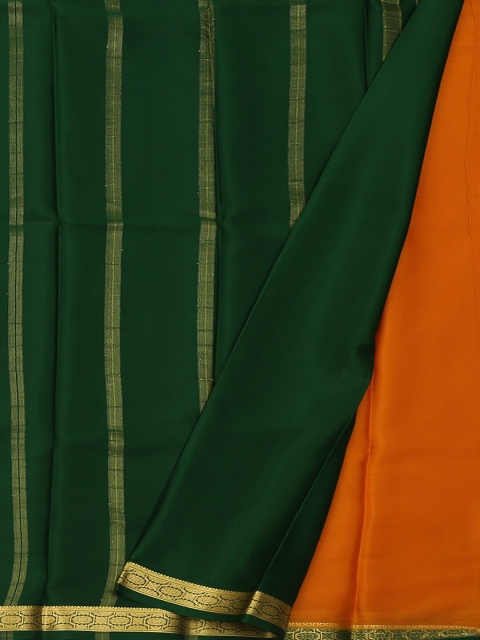 

Pothys Orange & Green Pure Silk Striped Mysore Silk Saree