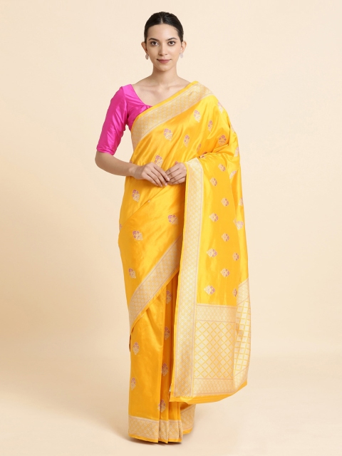 

Taneira Yellow & Gold-Coloured Pure Silk Handwoven Banarasi Sustainable Saree
