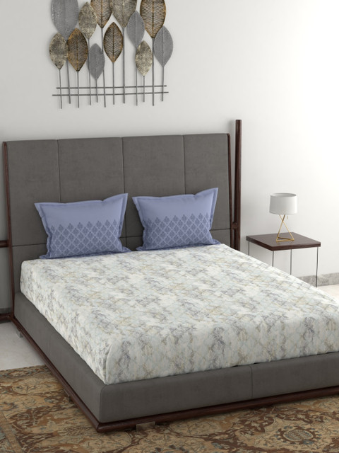 

Trident Blue Abstract 144 TC Cotton 1 Queen Bedsheet with 2 Pillow Covers