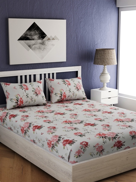 

EverHOME Off-White & Red Floral 210 TC Cotton 1 Extra Large Bedsheet with 2 Pillow Covers