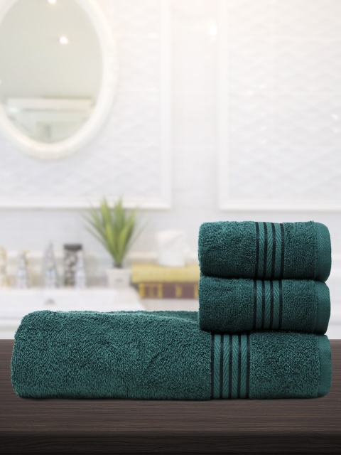 

Trident Unisex Set Of 3 Teal Green Solid 400 GSM Trident Utsav Towels
