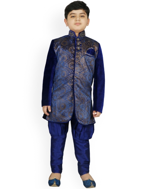 

SG YUVRAJ Boys Blue & Gold-Coloured Raw Silk Sherwani Set