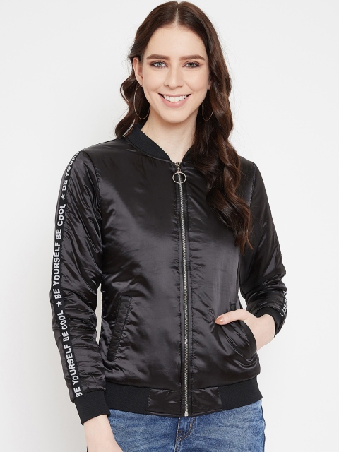 

Austin wood Women Black Solid Rapid Dry Lightweight Bomber Jacket