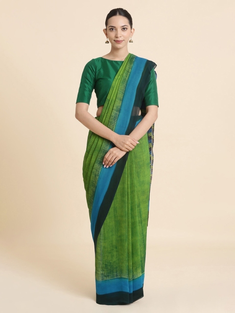 

Taneira Green & Blue Striped Pure Georgette Saree