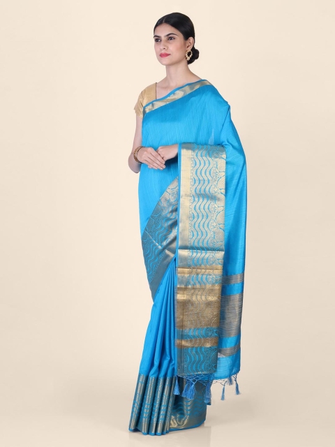 

Hastakala Blue & Gold-Toned Pure Silk Woven Design Saree
