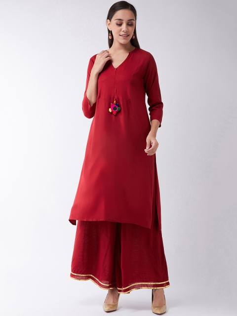 

InWeave Women Maroon Solid Kurta with Palazzos