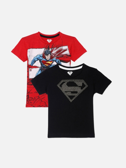 

Kids Ville Boys Pack of 2 Superman Printed Round-Neck T-shirt, Red