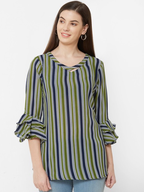 

Juliet Women Green Striped Styled Back Top