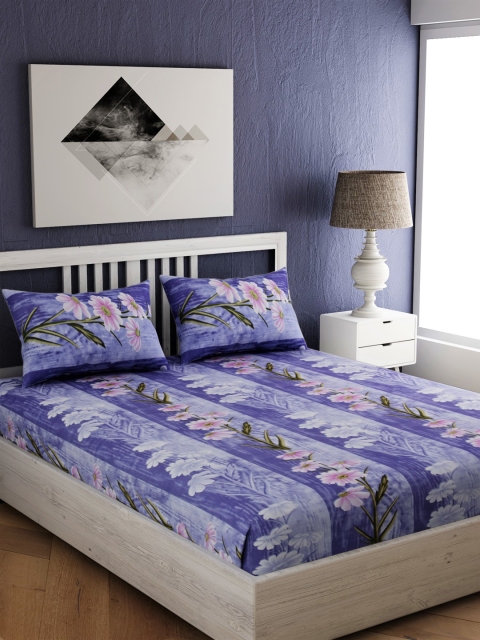 

EverHOME Blue & Off-White Floral 210 TC Cotton 1 King Bedsheet with 2 Pillow Covers