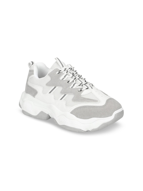 Truffle Collection Women White & Grey Colourblocked Sneakers