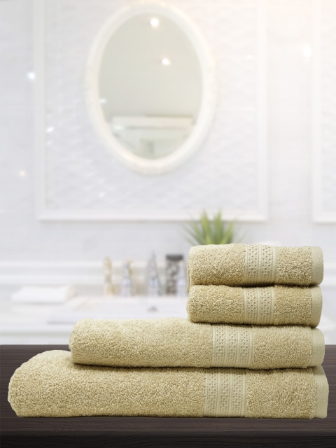 

Trident Unisex Set Of 4 Beige Solid 425 GSM Celebrations Antimicrobial Towels