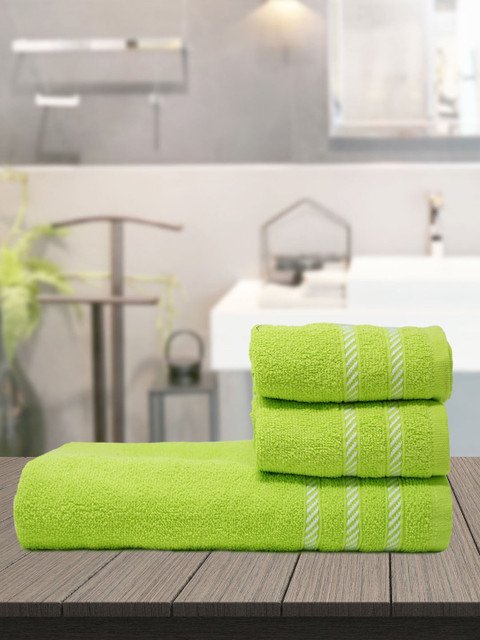 

Trident Unisex Set Of 3 Lime Green Solid 380 GSM Moments Collection Towels
