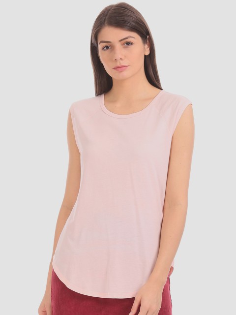 

GAP Women Pink Vintage Wash Raglan Cap Sleeve Tee