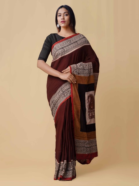 

Unnati Silks Burgundy & Beige Pure Cotton Printed Kota Saree