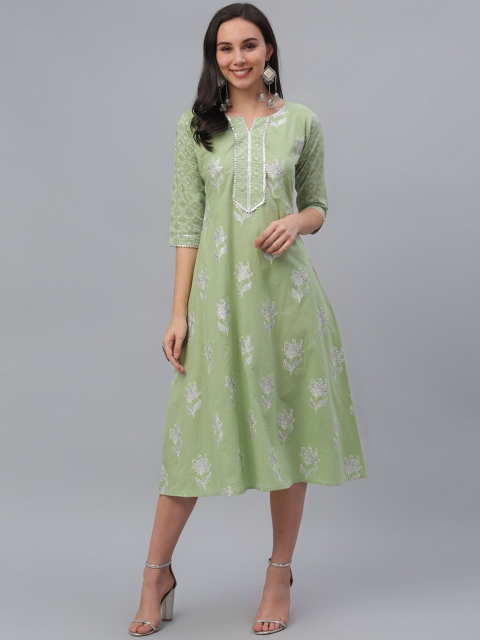 

GERUA Women Green Printed A-Line Ethnic Dress