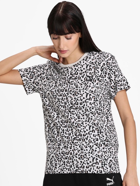 

Puma Women Grey Printed V-Neck T-shirt