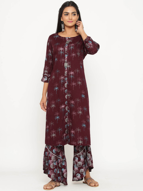 

WomenMagic Women Purple & Black Printed Kurta with Palazzos