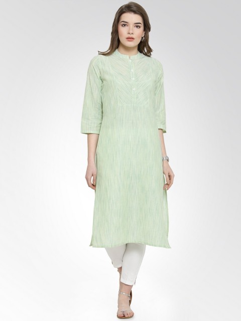 

Jompers Women Green Woven Design Straight Kurta