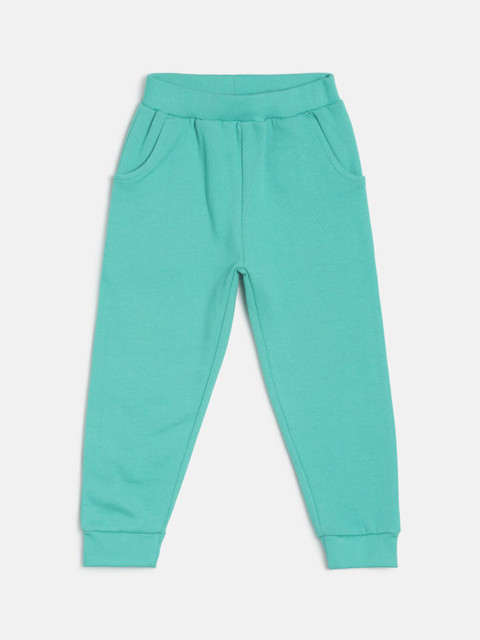 

MINI KLUB Girls Sea-Green Solid Straight-Fit Mid-Rise Joggers