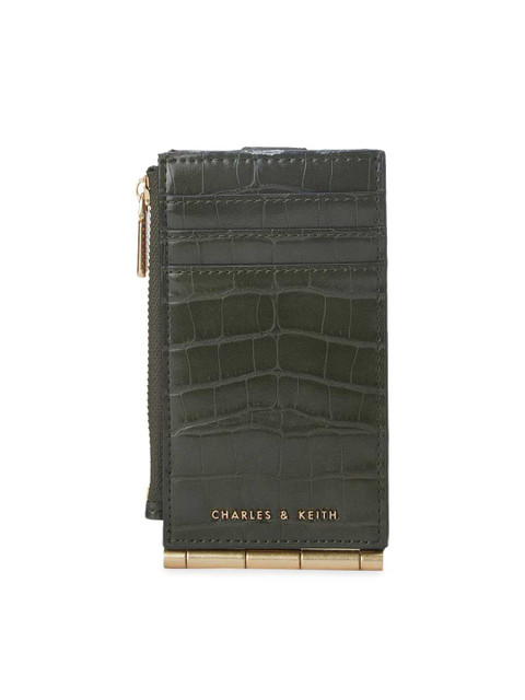 

CHARLES & KEITH Women Olive Green Crocodile Skin Textured Card Holder