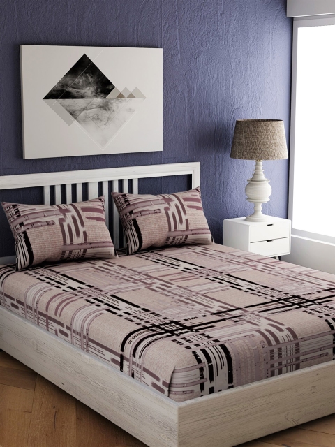 

EverHOME Beige & Peach-Coloured Abstract 210 TC Cotton 1 Extra Large Bedsheet with 2 Pillow Covers