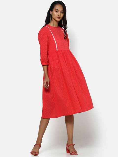 

Saaki Women Red Printed A-Line Dress