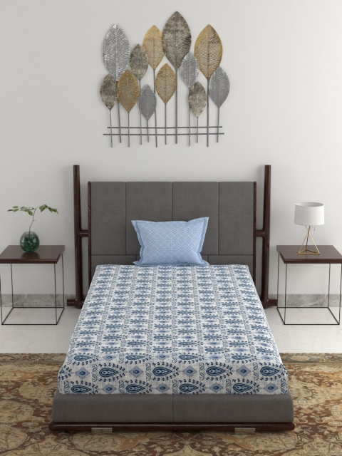 

Trident Blue Ethnic Motifs 144 TC Cotton 1 Single Bedsheet with 1 Pillow Covers