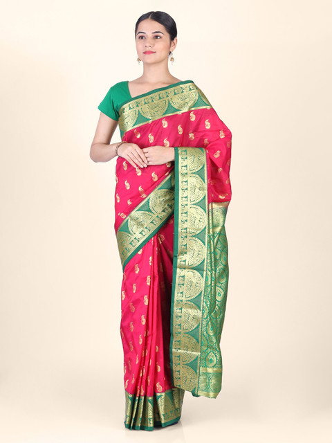 

Hastakala Pink & Green Silk Blend Woven Design Handloom Saree