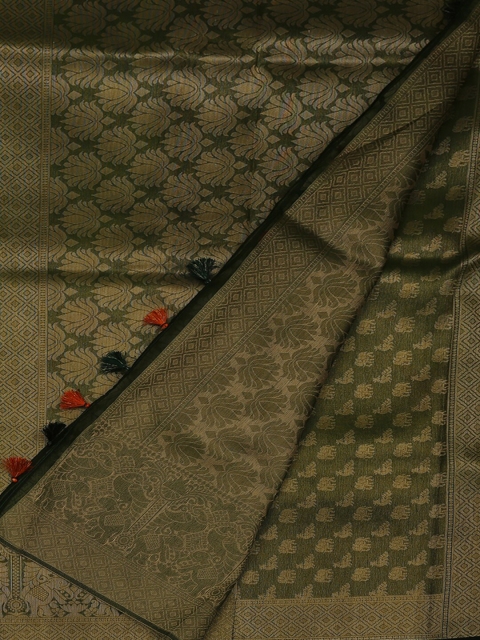 

Pothys Green & Black Tissue Colourblocked Saree